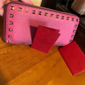 Valentino Fuchsia Studded Leather Wallet
